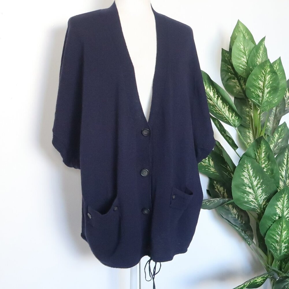 Jigsaw Navy Blue Knit Wool Cashmere Angora Button Front V-neck Sweater Cardigan - Picture 2 of 11